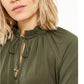 Michael Kors Women's Ruffled Long Sleeve V Neck Top Green Size Small
