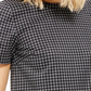 Michael Kors Women's Black Check Short Sleeve Crew Neck Top Silver Size Large