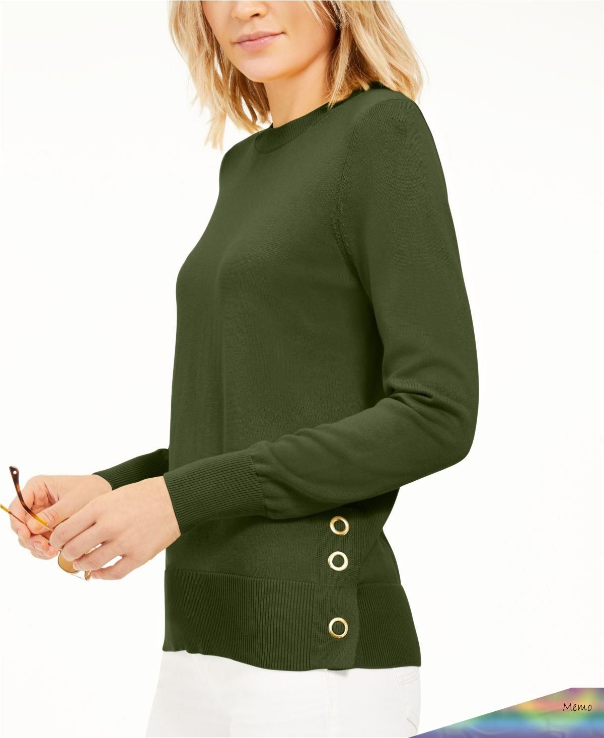 Michael Kors Women's Long Sleeve Crew Neck Top Green Size X-Large