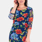NY Collection Women's Printed Double-Slit Maxi Dress Navy Size X-Large