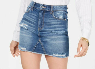 Tinseltown Junior's Ripped Denim Mini Skirt Blue Size 3