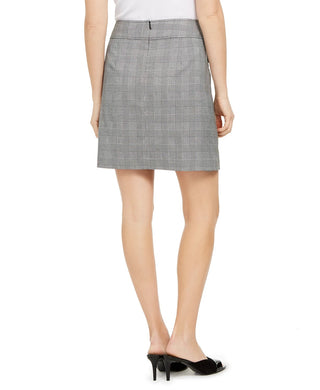 Calvin Klein Women's X-Fit Slim Fit Plaid Faux Wrap Skirt Charcoal Size 2