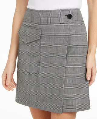 Calvin Klein Women's X-Fit Slim Fit Plaid Faux Wrap Skirt Charcoal Size 2