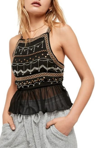 Free People Women's Camille Embroidered Camisole Black Size Large