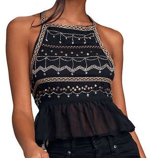 Free People Women's Camille Embroidered Camisole Black Size Large