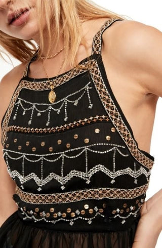 Free People Women's Camille Embroidered Camisole Black Size Large