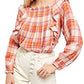 Free People Women's Siena Plaid Ruffle Top Ivory Natural Size Medium