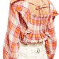 Free People Women's Siena Plaid Ruffle Top Ivory Natural Size Medium