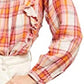 Free People Women's Siena Plaid Ruffle Top Ivory Natural Size Medium