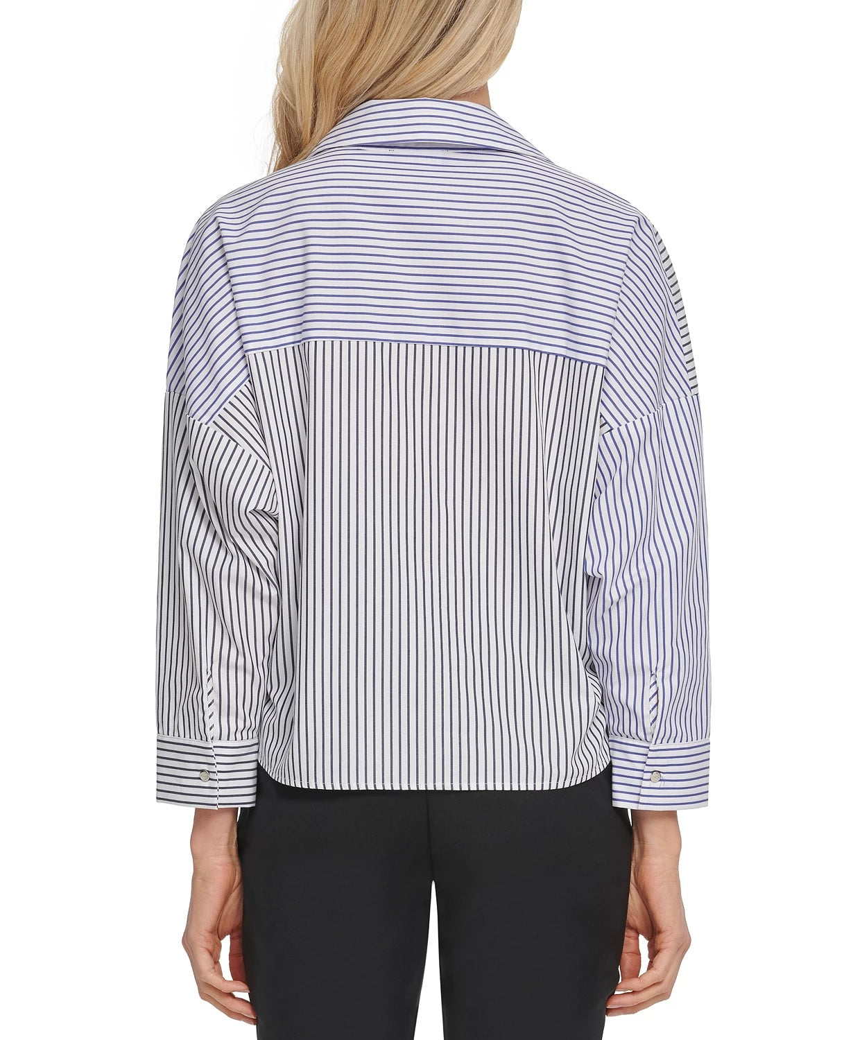 DKNY Women's Cotton Striped Wrap Top White Size Large