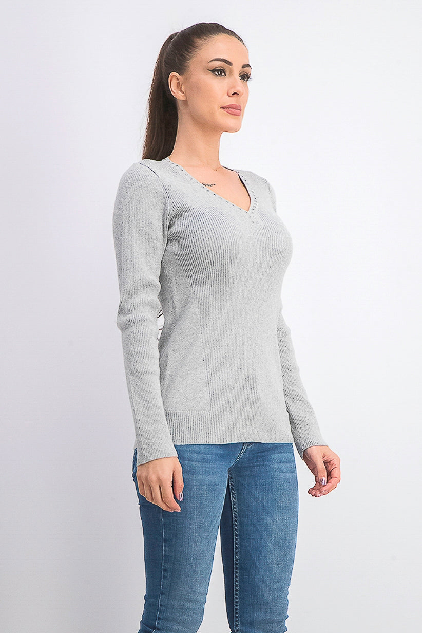 DKNY Women's Metallic-Threaded Embellished Sweater Silver Size X-Large