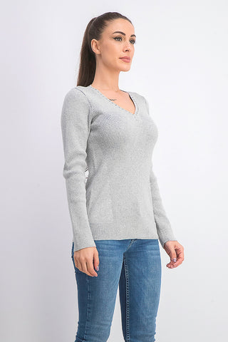 DKNY Women's Metallic-Threaded Embellished Sweater Silver Size X-Large