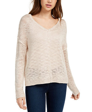 Pink Rose Juniors' Reversible Button-Back Sweater Lt Beige Size Small