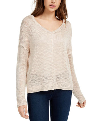 Pink Rose Juniors' Reversible Button-Back Sweater Lt Beige Size Small