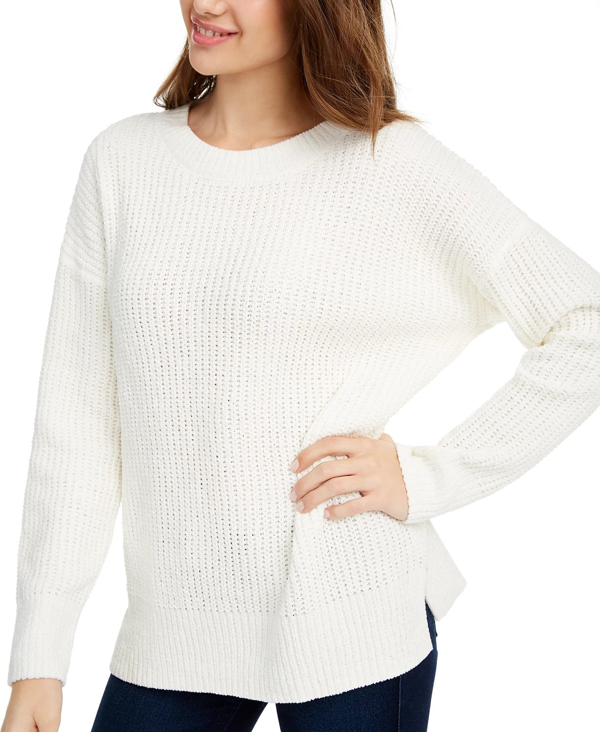 Pink Rose Juniors' Chenille Sweater White Size Small