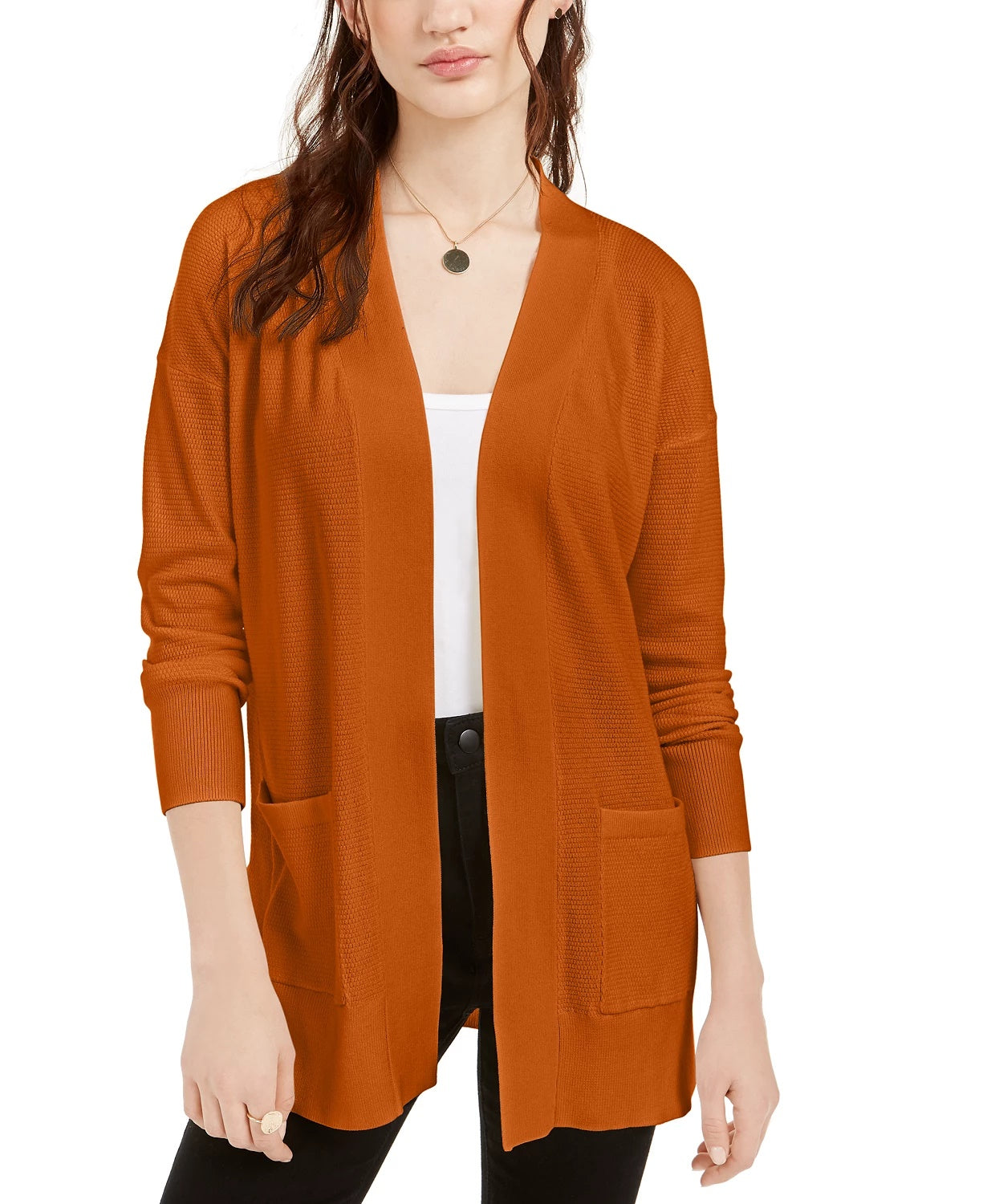 Pink Rose Juniors' Open Cardigan Sweater Dark Brown Size Small