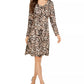 NY Collection Women's Printed Empire-Waist Dress Brown Size Petite Large