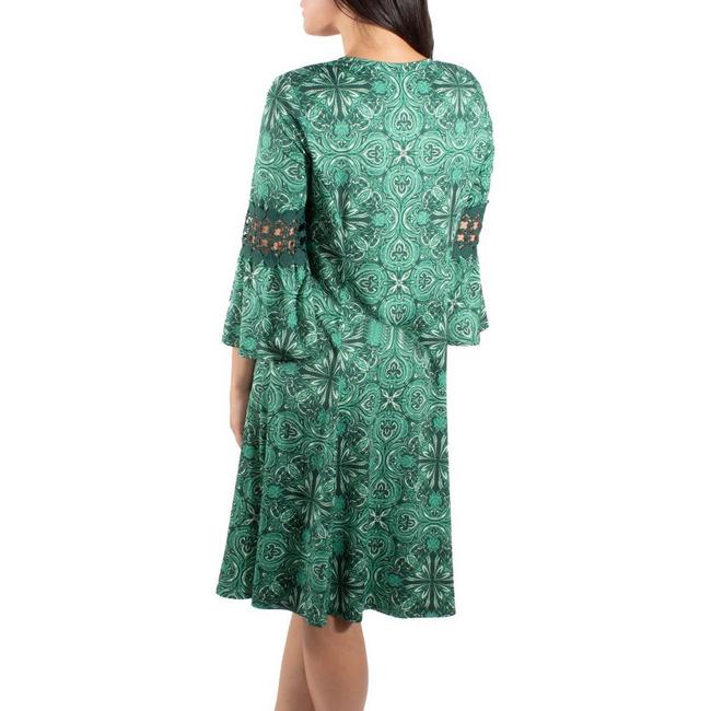 NY Women's Collection Petite Crochet-Trim Bell-Sleeve Dress Green Size Petite Small