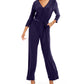 NY Collection Women's Surplice Neck Jumpsuit Purple Size Petite Medium