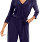 NY Collection Women's Surplice Neck Jumpsuit Purple Size Petite Medium