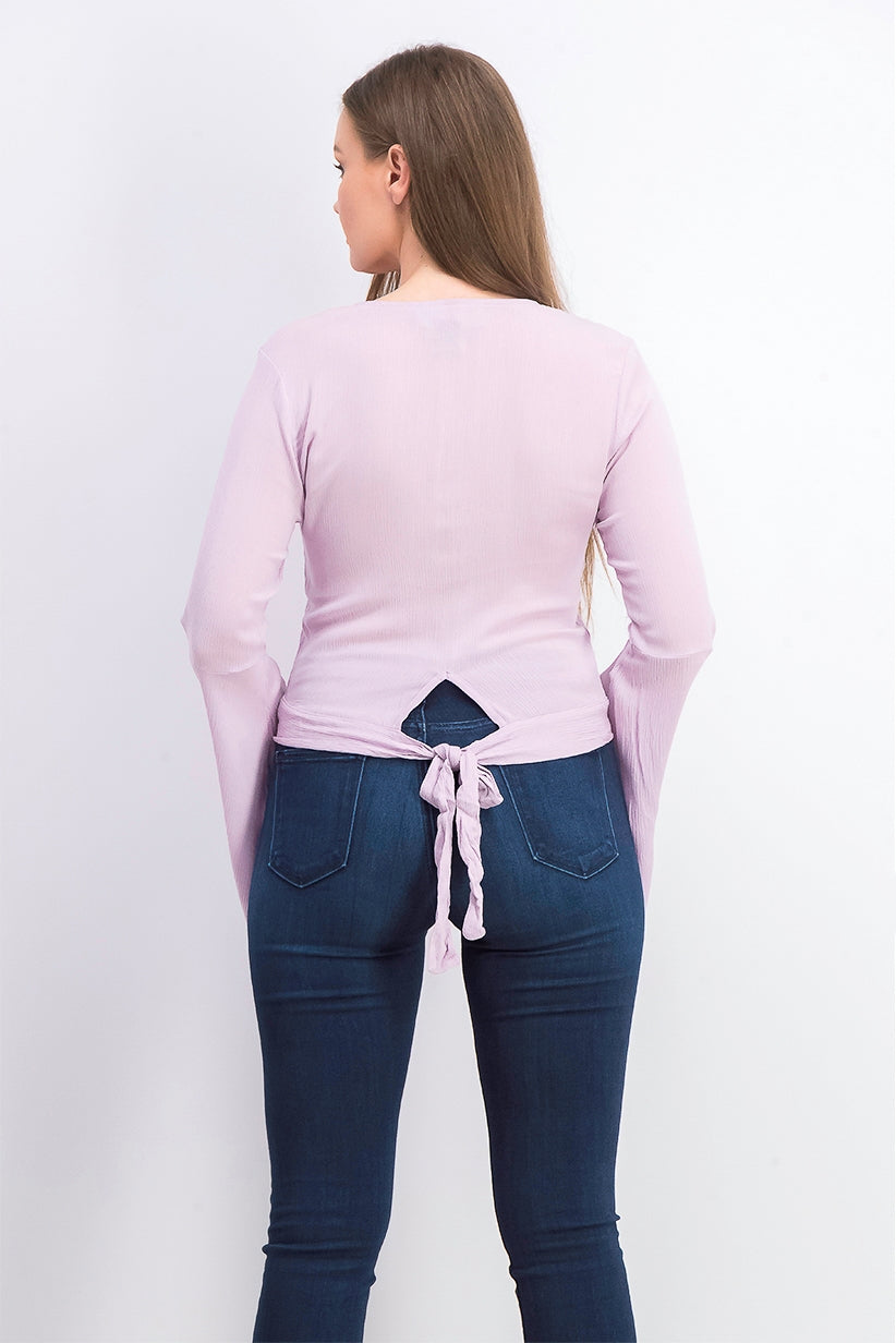 Polly & Esther Juniors' Lace Trim Surplice Top Purple Size Medium