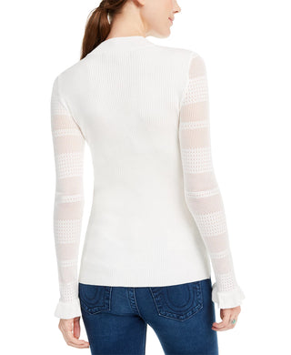 Crave Fame Juniors' Pointelle-Trim Sweater White Size Medium