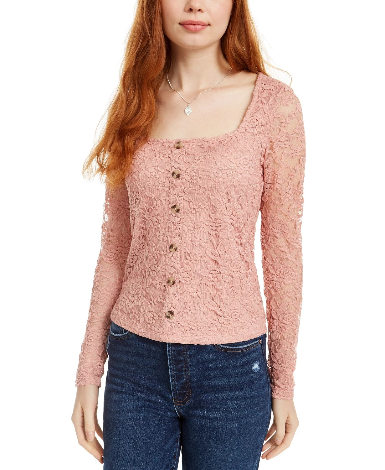 Ultra Flirt Junior's Lace Top Peach Size Medium