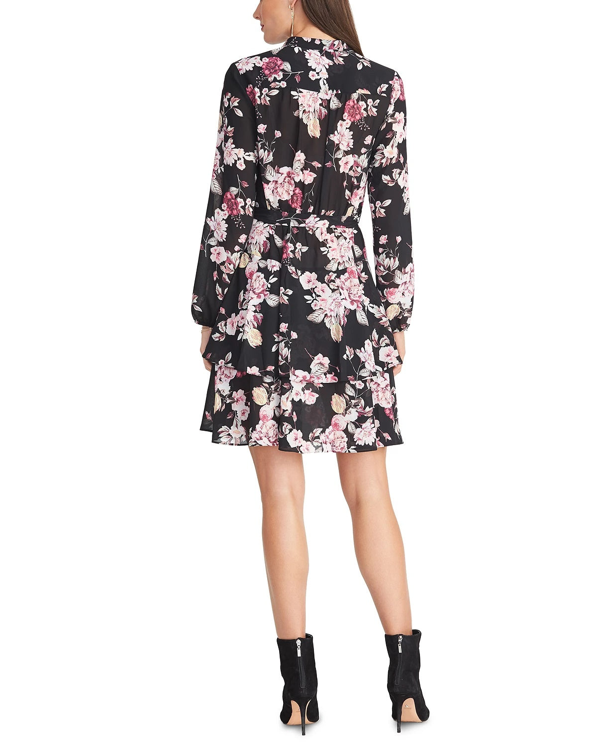 Rachel Roy Women's Ally Floral-Print Belted Shirtdress Black Size Small