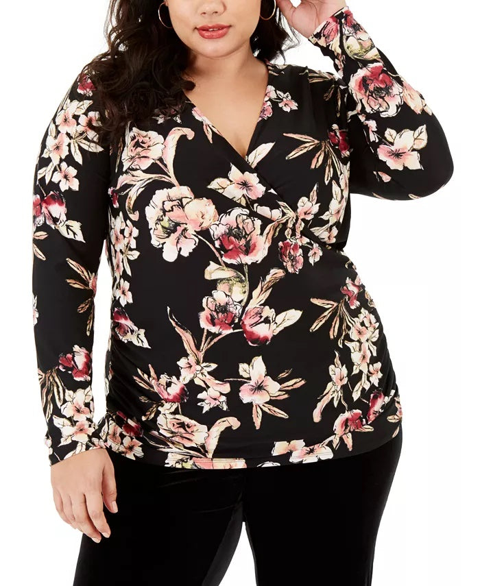 Rachel Roy Women's Plus Stella Ruched Top Black Size 2X