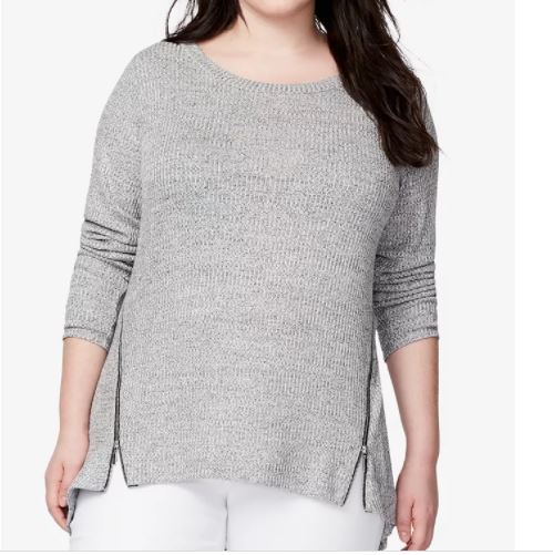 Rachel Roy Women's Plus Zip Hem Top Grey Size 2X
