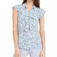 Calvin Klein Women's Printed Cap-Sleeve Button-Up Ruffled Blouse Green Size Small