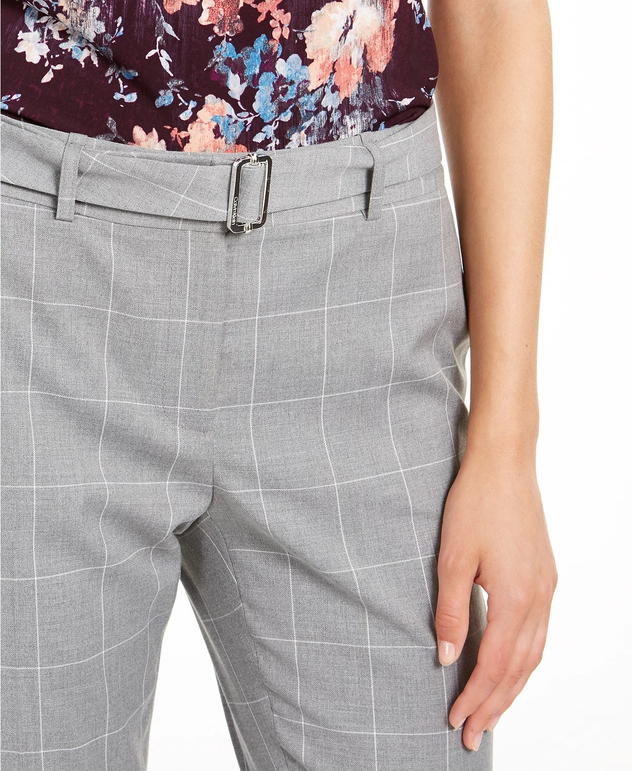 Calvin Klein Women's Plus Size Printed Belted Pants Gray Size 20W
