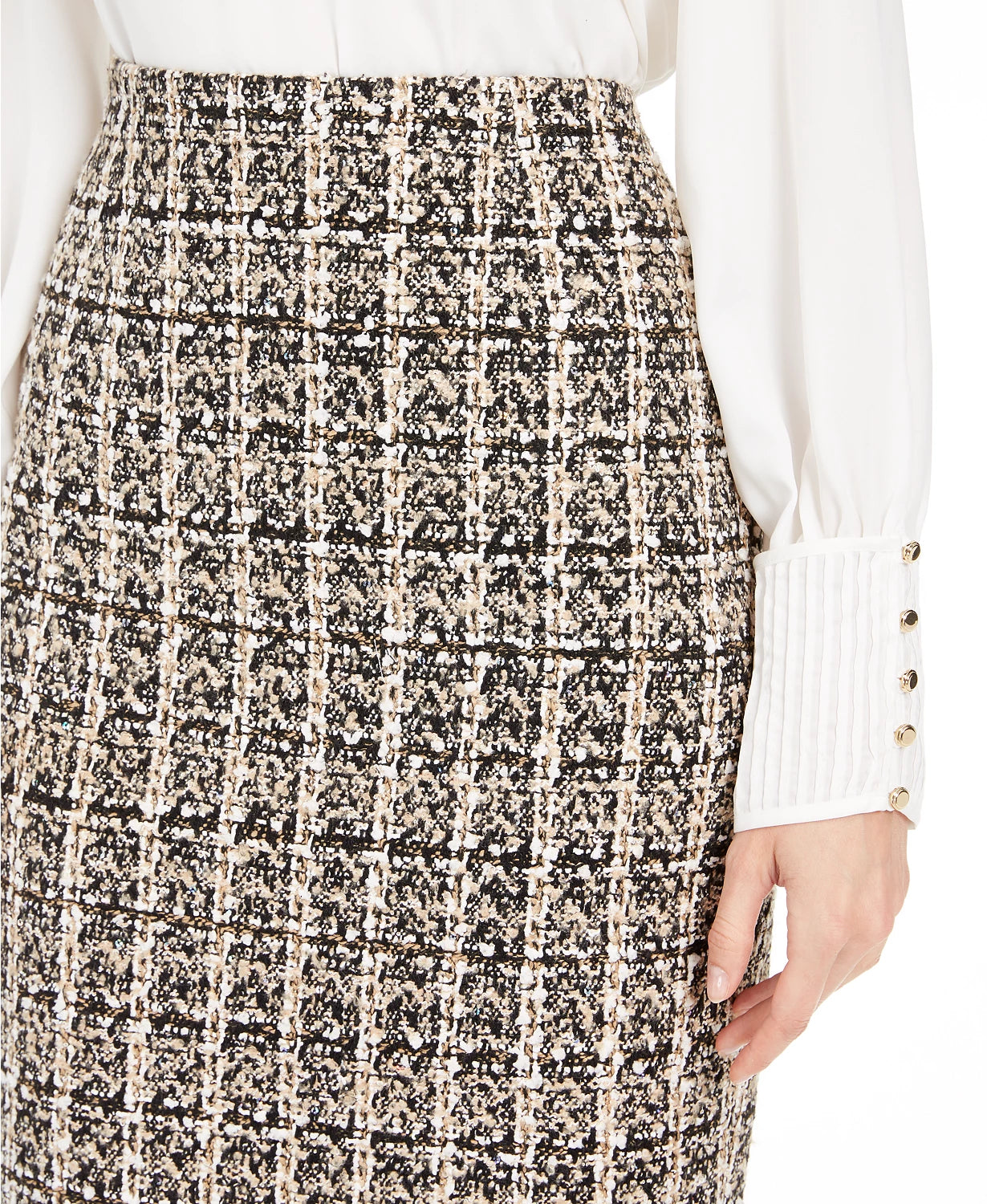 Calvin Klein Women's Sequined Tweed Skirt Dark Beige Size 6