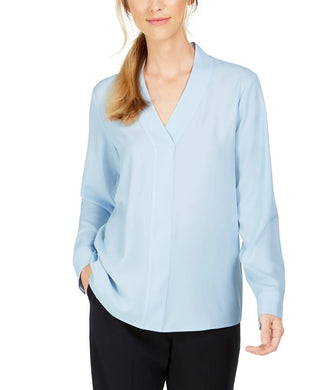 Calvin Klein Women's V Neck Top Blue Size Large