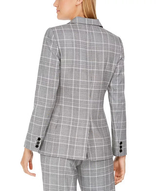 Calvin Klein Women's Plaid One Button Blazer Silver Size 12