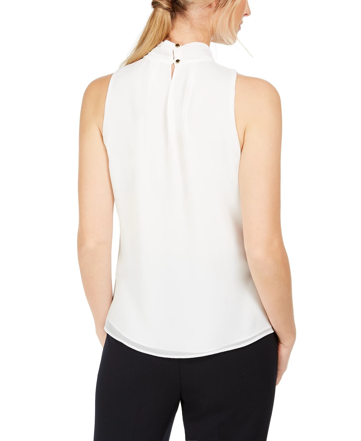 Calvin Klein Women's Petite Ruffle-Front Mock-Neck Top White Size Small