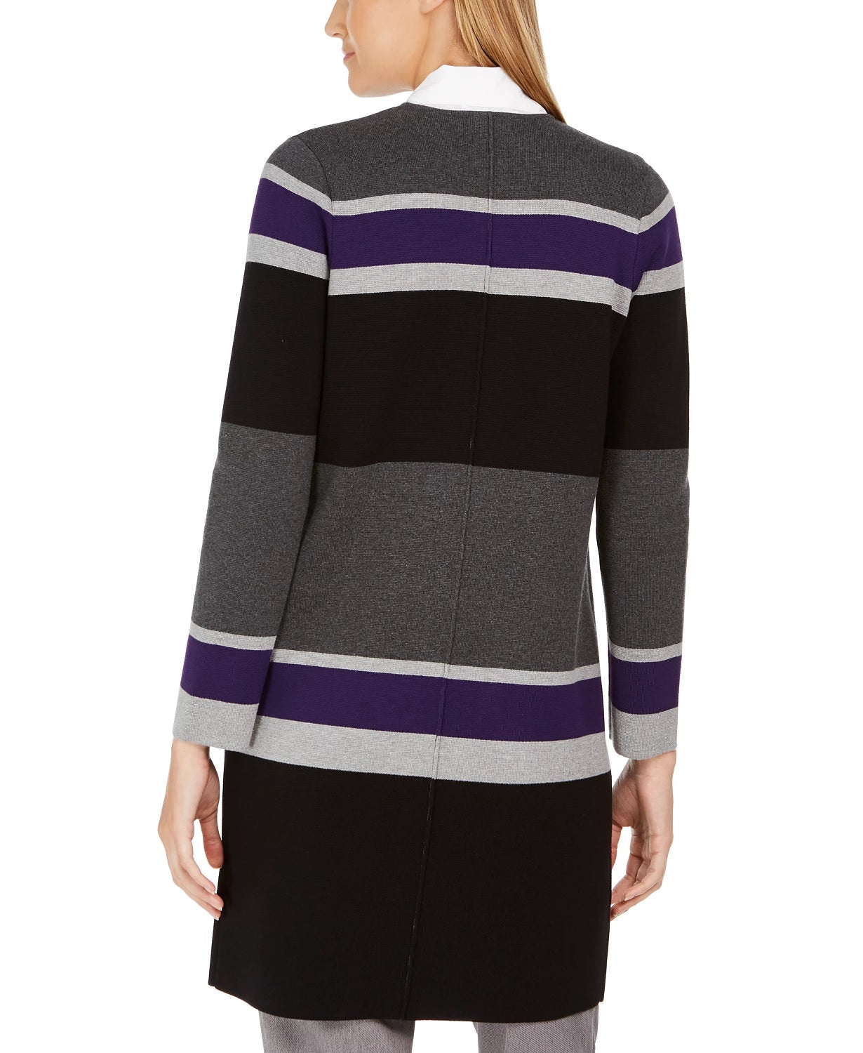 Calvin Klein Women's Petite Striped Open Front Cardigan Grey Size X-Large
