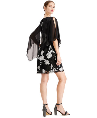 Connected Women's Embroidered Chiffon Capelet Dress Black Size 8