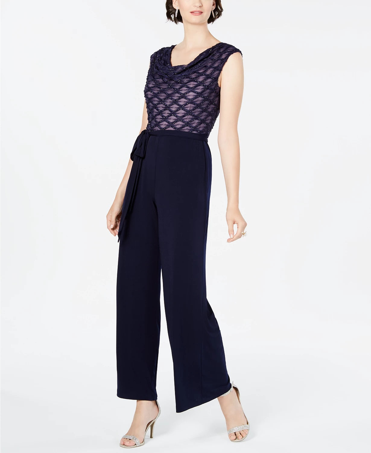 Connected Women's Glitter Illusion Wide-Leg Jumpsuit Dark Pink Size 12