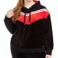 Tommy Hilfiger Women's Sport Plus Size Chevron Velour Hooded Sweatshirt Black Size 2X