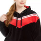 Tommy Hilfiger Women's Sport Plus Size Chevron Velour Hooded Sweatshirt Black Size 2X