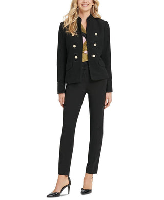 DKNY Women's Stand Collar Double Breasted Military Jacket Black Size 12