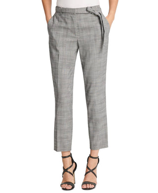 DKNY Women's Belted Essex Ankle Plaid Pant Gray Size 0