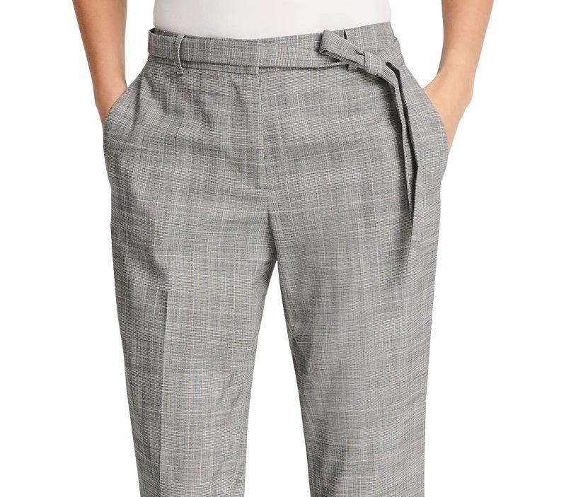 DKNY Women's Belted Essex Ankle Plaid Pant Gray Size 0