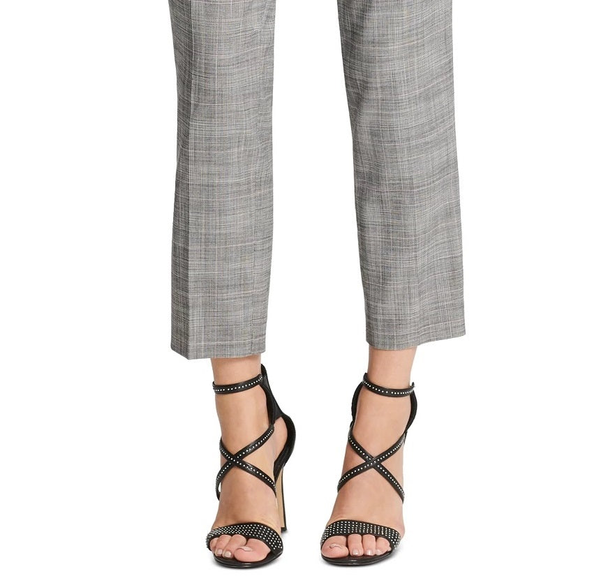 DKNY Women's Belted Essex Ankle Plaid Pant Gray Size 0