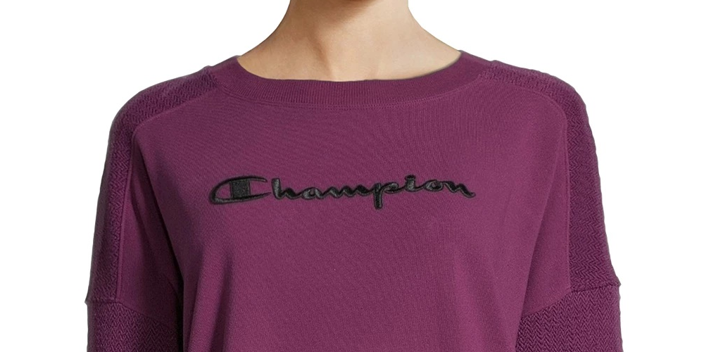 Champion Women's Heritage Cotton Mixed Texture Sweatshirt Purple Size Small