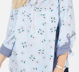 Tommy Hilfiger Women's Plus Size Cotton Printed Top Bright Blue Size 2X