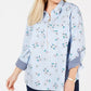 Tommy Hilfiger Women's Plus Size Cotton Printed Top Bright Blue Size 2X
