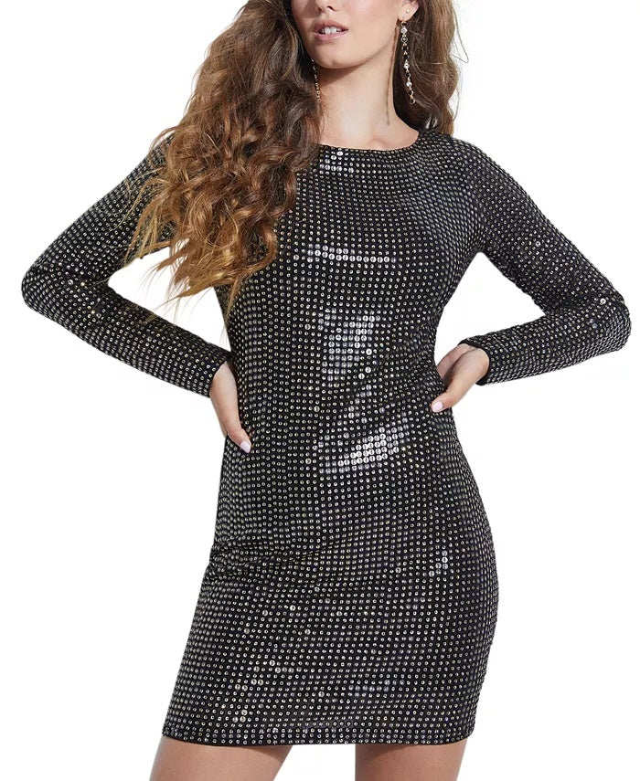 Guess Women's Beatriz Backless Sequin Dress Black Size Small
