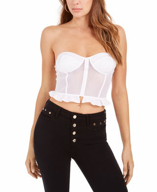GUESS Women's Strapless Mesh Corset Top White Size Medium